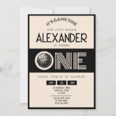 Classic Retro Black Basketball 1. Geburtstag Einladung (Vorderseite)