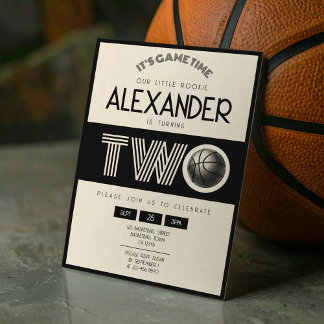 Classic Retro Black Basketball 2. Geburtstag Einladung