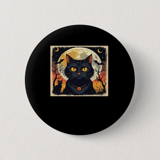 Classic Retro Black Cat Halloween T - Shirt Classi Button (Vorderseite)