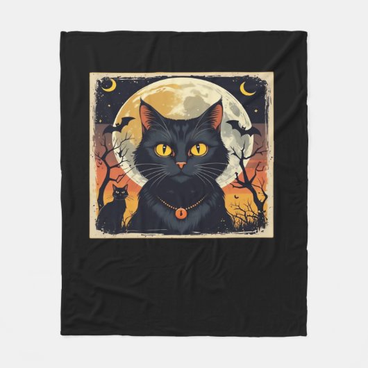Classic Retro Black Cat Halloween T - Shirt Classi Fleecedecke (Vorderseite)