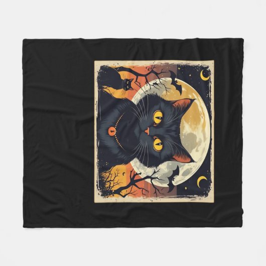 Classic Retro Black Cat Halloween T - Shirt Classi Fleecedecke (Vorderseite (Horizontal))
