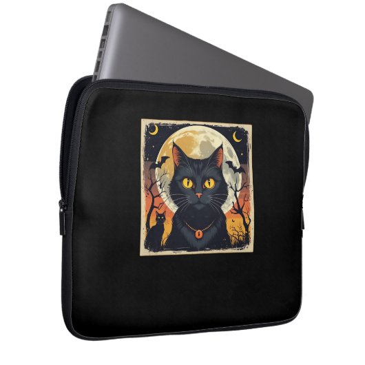 Classic Retro Black Cat Halloween T - Shirt Classi Laptopschutzhülle (Vorne Rechts)