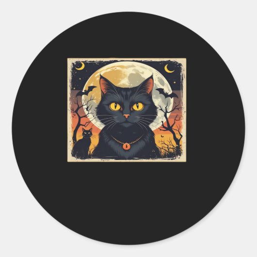 Classic Retro Black Cat Halloween T - Shirt Classi Runder Aufkleber (Vorderseite)
