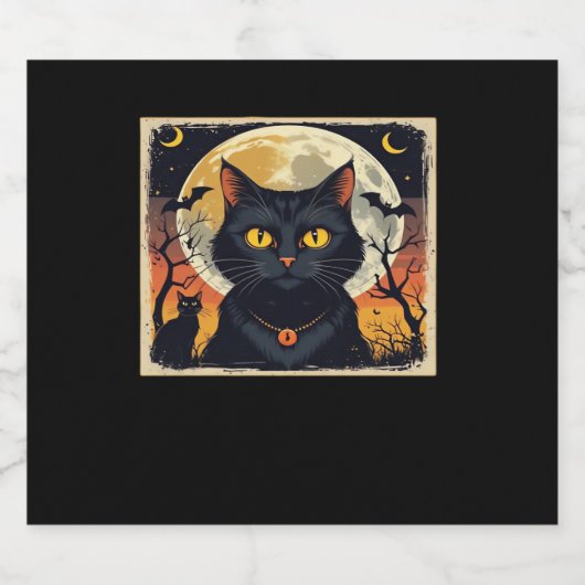 Classic Retro Black Cat Halloween T - Shirt Classi Schaumweinetikett (Einzelnes Label)