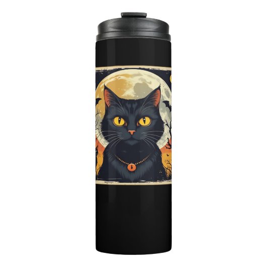 Classic Retro Black Cat Halloween T - Shirt Classi Thermosbecher (Vorderseite)