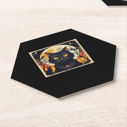 Classic Retro Black Cat Halloween T - Shirt Classi Untersetzer (angewinkelt)