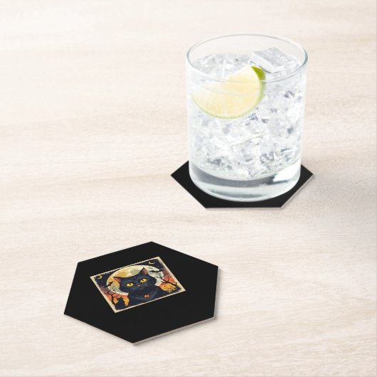 Classic Retro Black Cat Halloween T - Shirt Classi Untersetzer (Vor Ort)