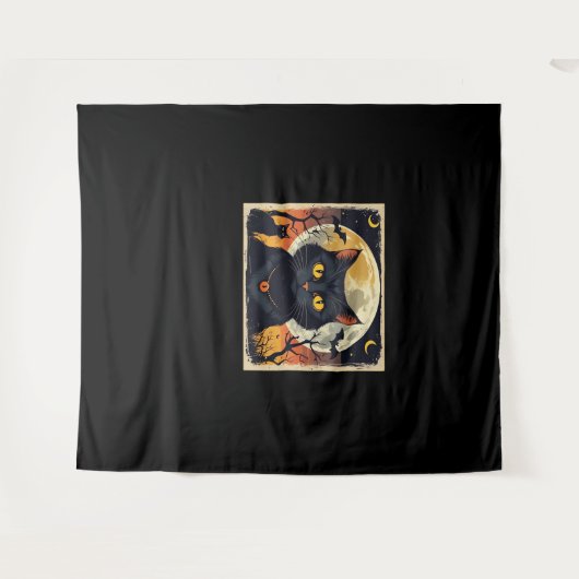 Classic Retro Black Cat Halloween T - Shirt Classi Wandteppich (Vorderseite (Horizontal))