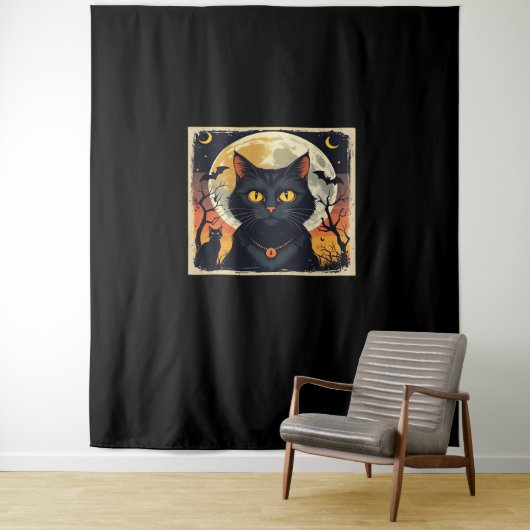 Classic Retro Black Cat Halloween T - Shirt Classi Wandteppich (Beispiel)