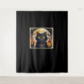 Classic Retro Black Cat Halloween T - Shirt Classi Wandteppich (Vorderseite)