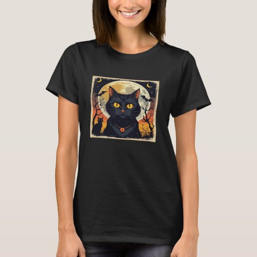 Classic Retro Black Cat Halloween T-Shirt Classic (Vorderseite)