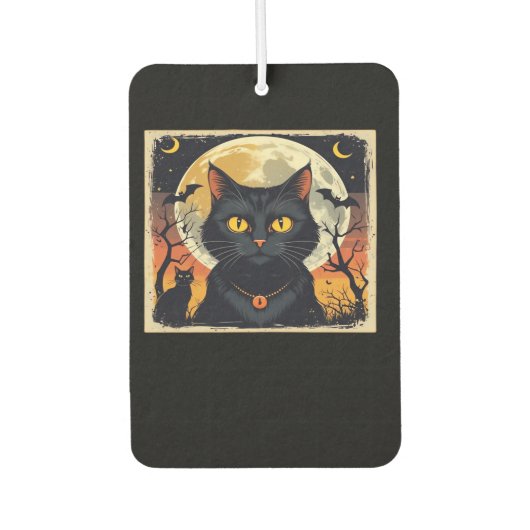 Classic Retro Black Cat Halloween T-Shirt Classic  Autolufterfrischer (Vorderseite)