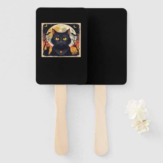 Classic Retro Black Cat Halloween T-Shirt Classic Fächer (Vorne und Hinten)