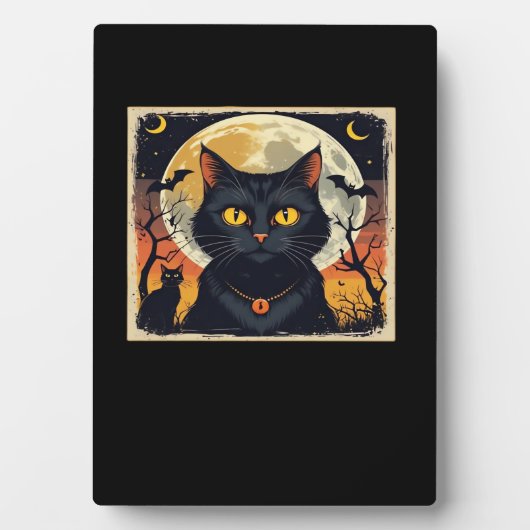 Classic Retro Black Cat Halloween T-Shirt Classic  Fotoplatte (Vorderseite)