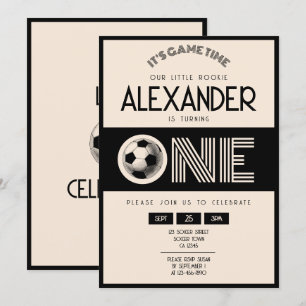 Classic Retro Black Soccer 1. Geburtstag Einladung