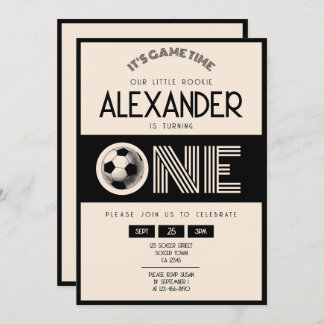 Classic Retro Black Soccer 1. Geburtstag Einladung