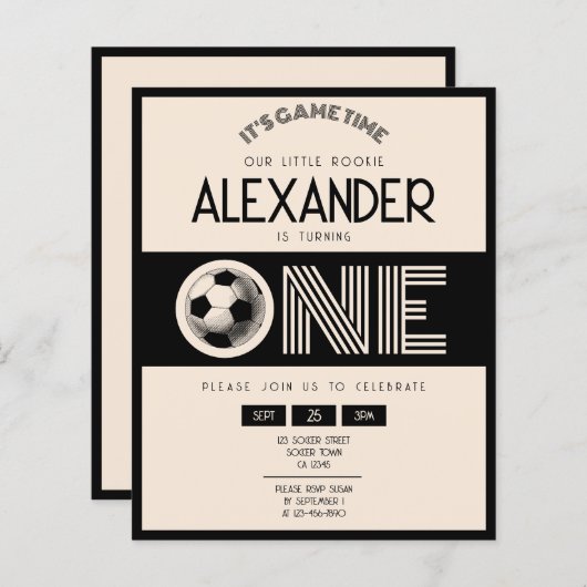 Classic Retro Black Soccer Budget 1. Geburtstag (Vorne/Hinten)