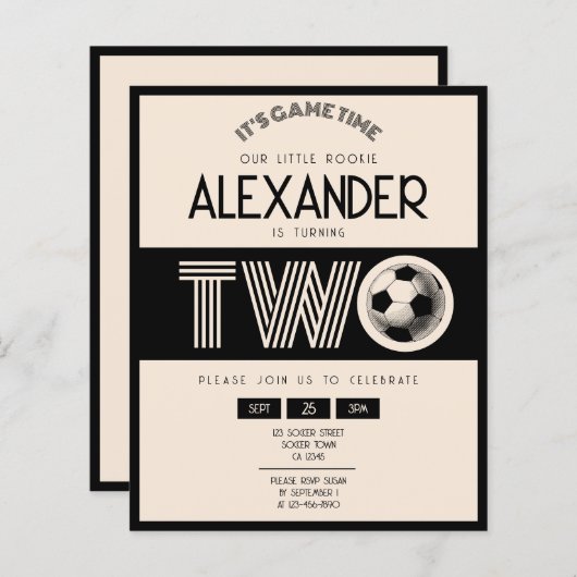 Classic Retro Black Soccer Budget 2. Geburtstag (Vorne/Hinten)