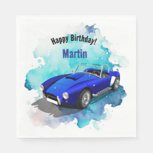 Classic Retro Blue Sports Car Geburtstagsabenteuer Serviette