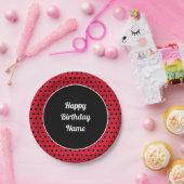 Classic Retro Custom Happy Birthday Polka Dot Red Pappteller (Party)