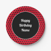 Classic Retro Custom Happy Birthday Polka Dot Red Pappteller (Vorderseite)