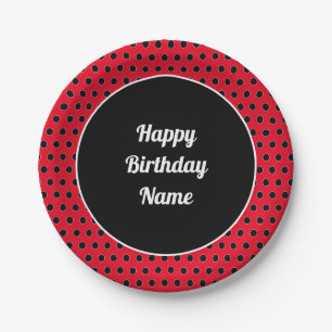 Classic Retro Custom Happy Birthday Polka Dot Red Pappteller