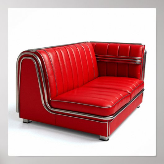 Classic Retro Diner Booth - Red Vinyl & Chrome Poster (Vorne)