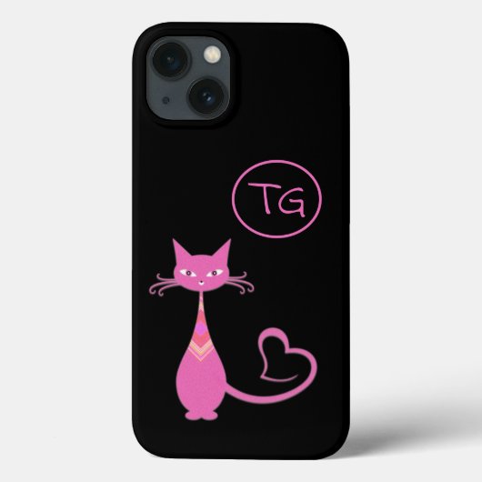 Classic Retro Pink Kitty Cat Schwanz Monogramm Case-Mate iPhone Hülle (Rückseite)