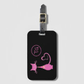 Classic Retro Pink Kitty Cat Schwanz Monogramm Gepäckanhänger (Vorderseite Vertikal)