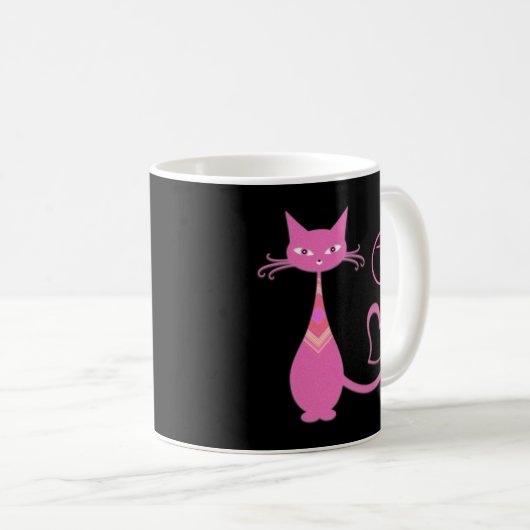 Classic Retro Pink Kitty Cat Schwanz Monogramm Kaffeetasse (VorderseiteRechts)