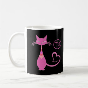 Classic Retro Pink Kitty Cat Schwanz Monogramm Kaffeetasse