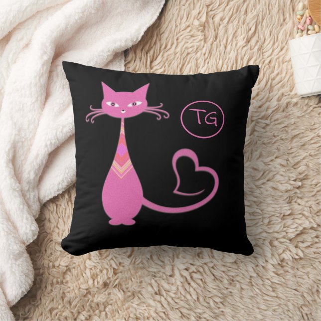 Classic Retro Pink Kitty Cat Schwanz Monogramm Kissen (Decke)