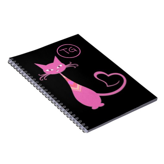 Classic Retro Pink Kitty Cat Schwanz Monogramm Notizblock (Rechte Seite)