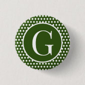 Classic Retro Polka Dots Dunkelgrüner Brief Button (Vorderseite)