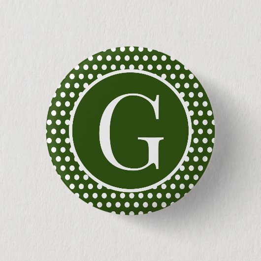 Classic Retro Polka Dots Dunkelgrüner Brief Button (Vorderseite)