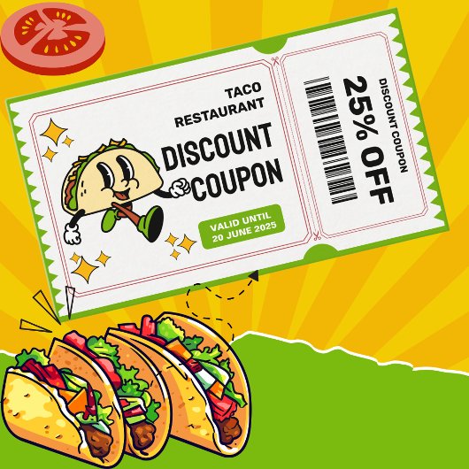 Classic Retro Quirky Cartoon Taco Rabattkarte