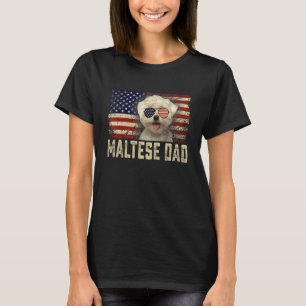 Classic Retro USA Flag Malteser Vater Vathers Day T-Shirt