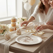 Classic Ribbon Bow Beige Baby Shower Plates Pappteller