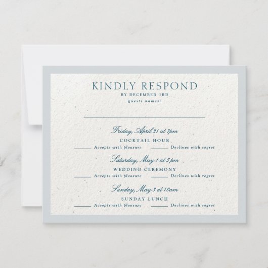 Classic Romantic Cotswolds Winter Blue Multi Event RSVP Karte (Vorderseite)