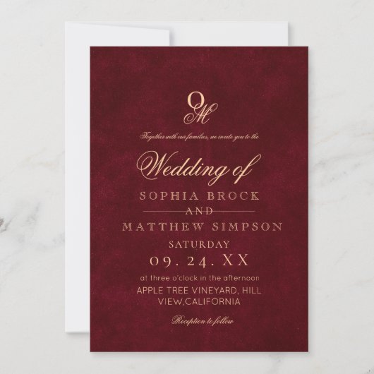 Classic Romantic Minimal Burgundy Monogram Wedding Einladung (Vorderseite)
