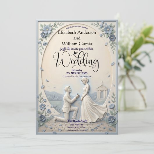 Classic Romantic Proposal Wedding Einladung (Stehend Vorderseite)