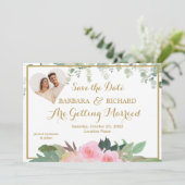 CLASSIC Rosa Rose Foto Hochzeitstag Rett Einladung (Stehend Vorderseite)