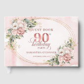 Classic Rose Gold Floral Greenery 90th Guest Book Gästebuch (Vorderseite)