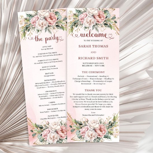 Classic Rose Gold Floral Greenery Wedding Program Programm