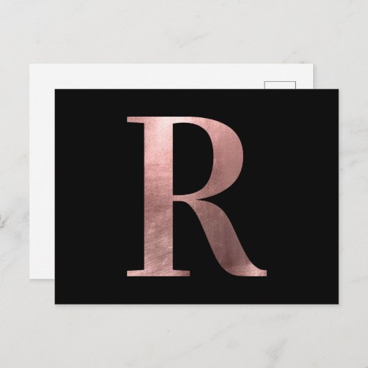Classic Rose Gold Foil Monogram R auf Black Postkarte (Vorne/Hinten)