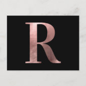 Classic Rose Gold Foil Monogram R auf Black Postkarte (Vorderseite)