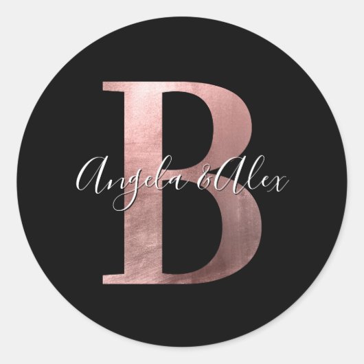 Classic Rose Gold Foil Wedding Monogram B Black Runder Aufkleber (Vorderseite)