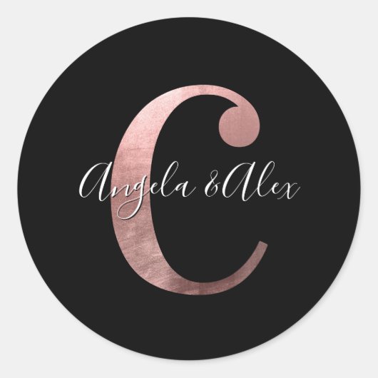 Classic Rose Gold Foil Wedding Monogram C Black Runder Aufkleber (Vorderseite)