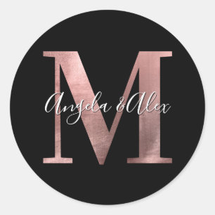 Classic Rose Gold Foil Wedding Monogram M Black Runder Aufkleber