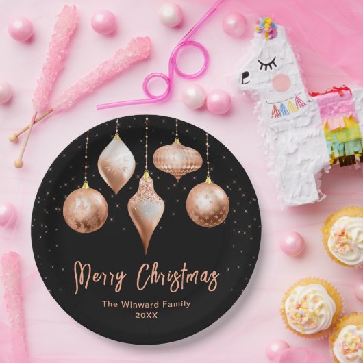 Classic Rose Gold Ornament Christmas Pappteller (Party)